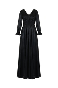 V-Neck Ruched Long Dress - Black