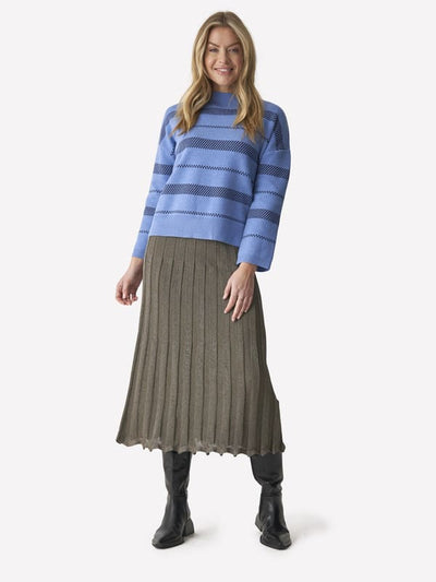 Textured Stripe Crew - Denim Heather