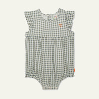 Gingham Linen Baby Girl Romper - Natural/faded Denim