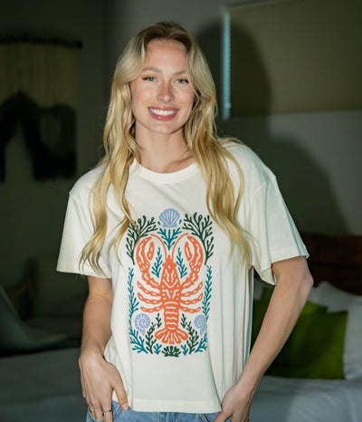 Lobster Lighthouse Relaxed Tee - Stone
