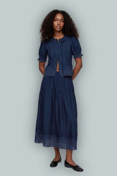 GAP × DÔEN Eyelet Midi Skirt - Medium Indigo