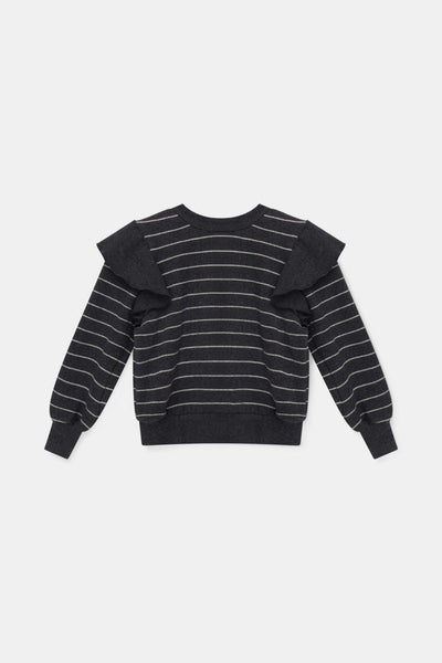 Organic stripes ruffle sweater - Dark grey