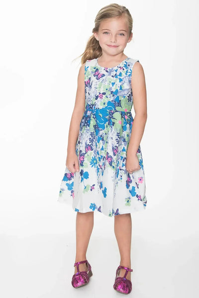 Cotton Woven Girls Dress - Butterfly Floral