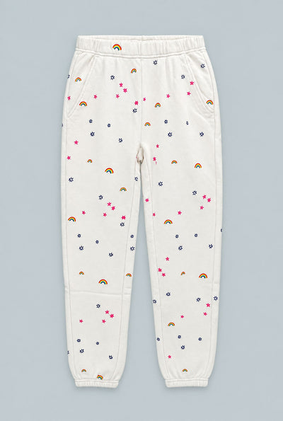 Sweatpants With Rainbow Embroidery - Ivory