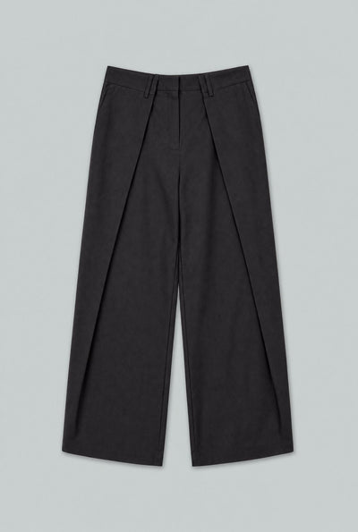 Pleated Wide Trousers - Black