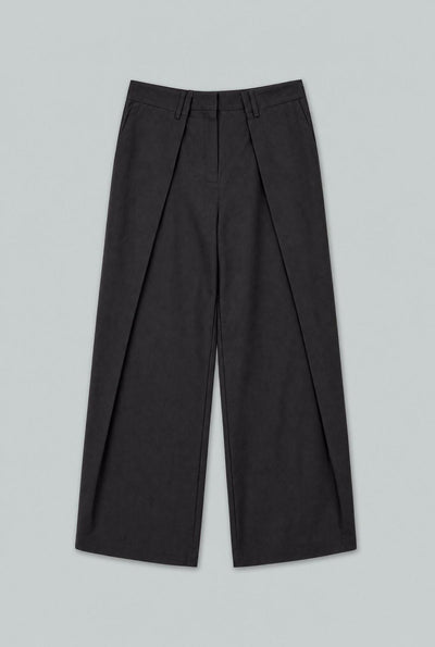 Pleated Wide Trousers - Black
