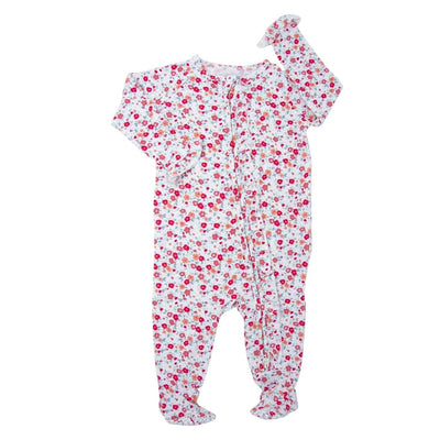 Ruffle Footie - Crimson Floral - Pajamas