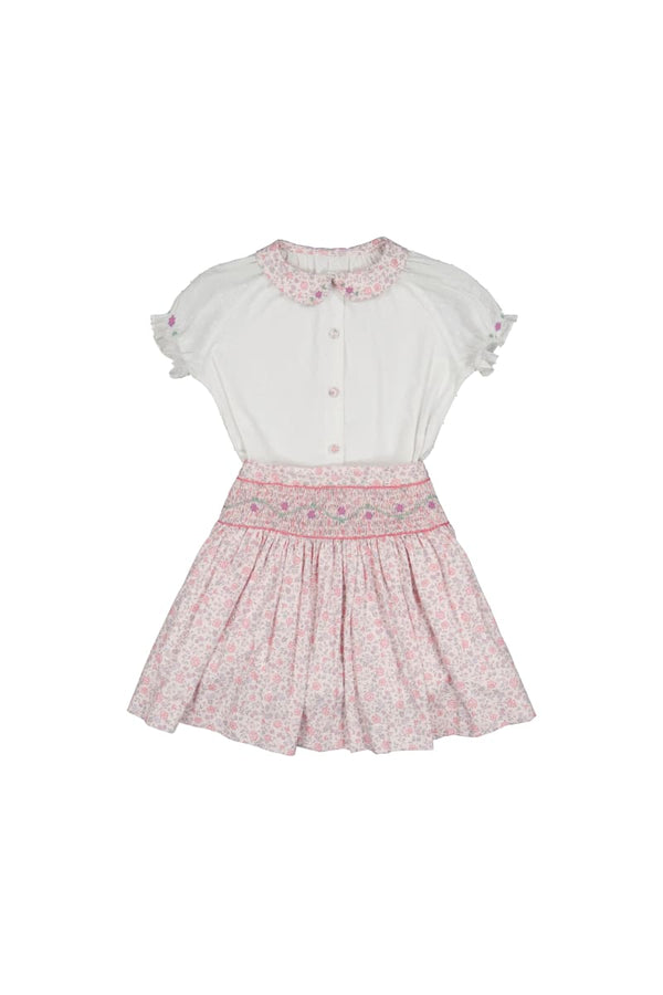 Marie Pink Skirt & Short Sleeve Blouse - Floral
