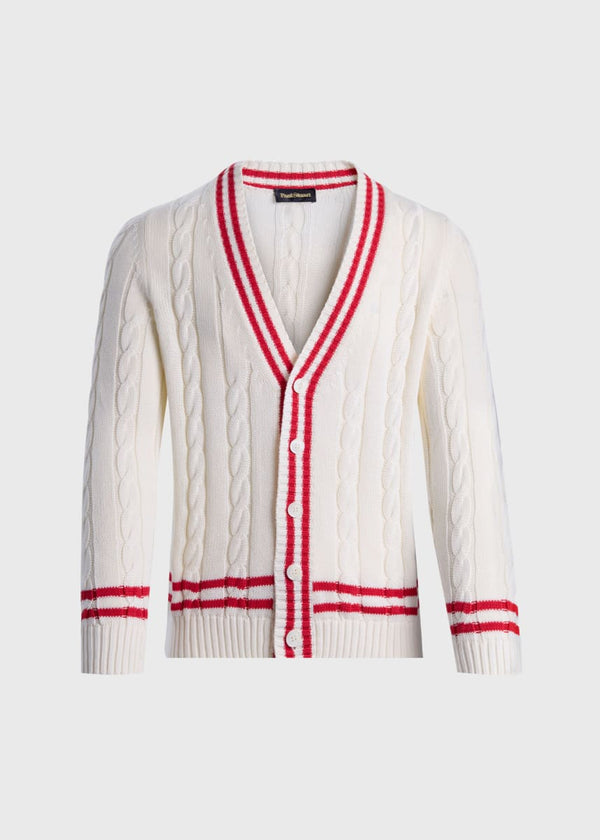 Cotton Tennis Cardigan - White/Red - Cardigan