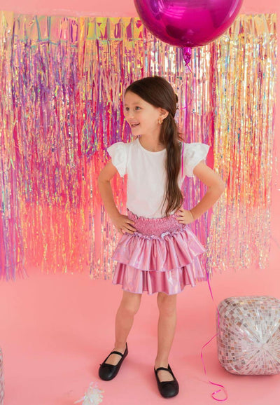 Ruffle Skort - Pink Lamè