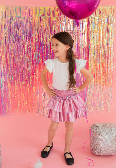 Ruffle Skort - Pink Lamè