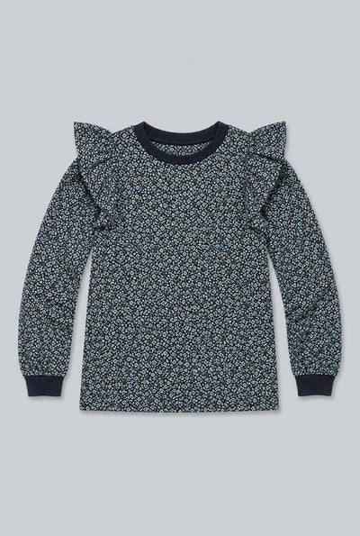 Meghan Ruffle Shoulder Sweatshirt - Navy