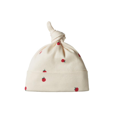 Cotton Knotted Beanie - Raspberry Print
