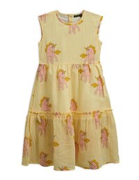 Unicorns Woven Long Dress - Yellow