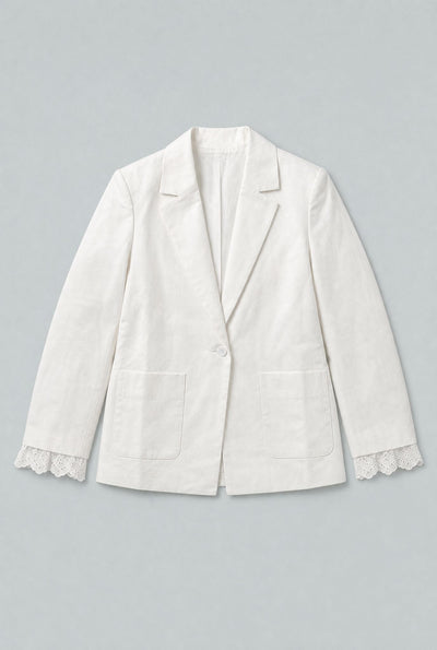Blazer With Eyelet Cuffs - White