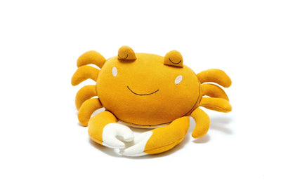 Tactile Crab Plush Toy Knitted Organic Cotton in Mustard - One Size - ’Stuffed Animal - Baby Kids Adult’