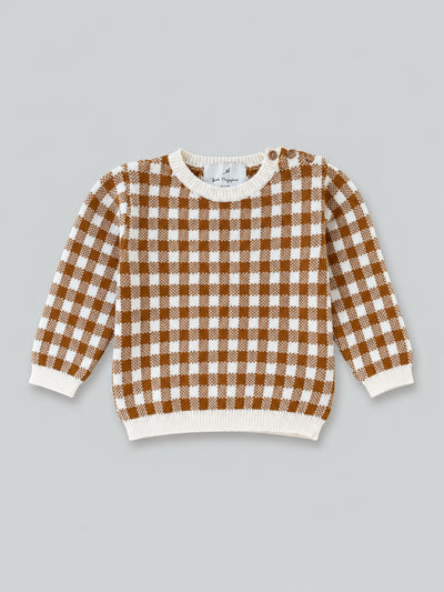 Ian Knit Long Sleeve Top - Caramel Gingham
