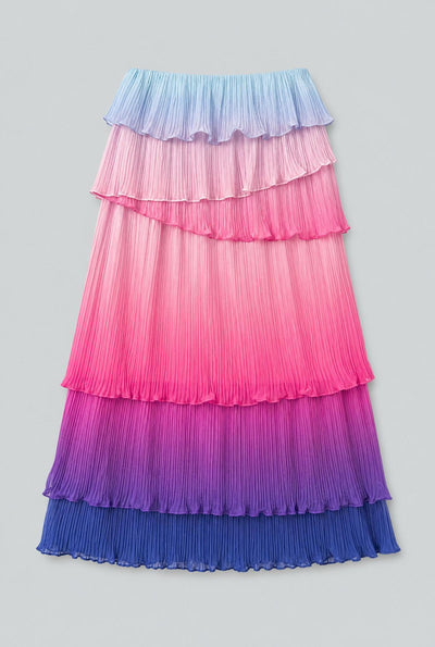 Ombre Pleated Tiered Dress - Purple Combo