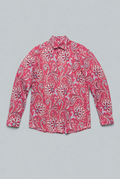 Linen Printed Paisley Sport Shirt - White/Multi