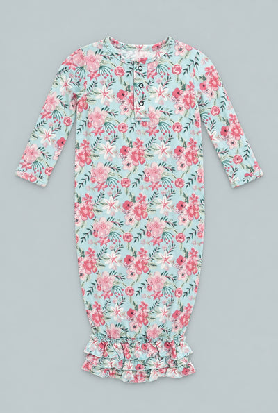 Ruffle Gown - Aqua Watercolor Floral