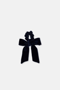 Bow organic velour scrunchie - Navy