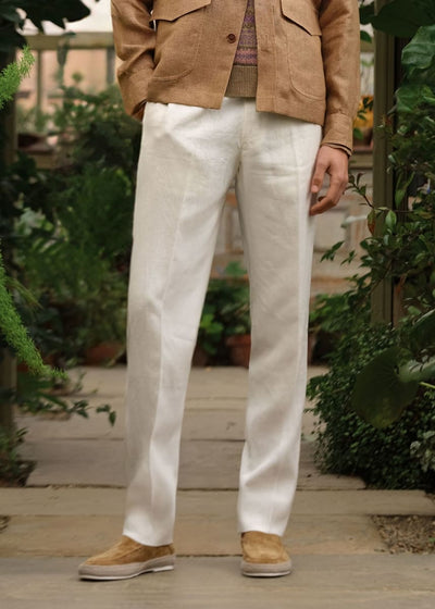 Soft Linen Canvas Dress Trouser - White