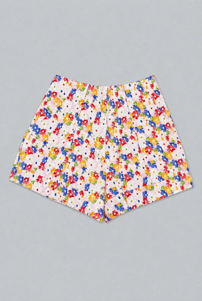 Floral Pleated Shorts - Cream Multi