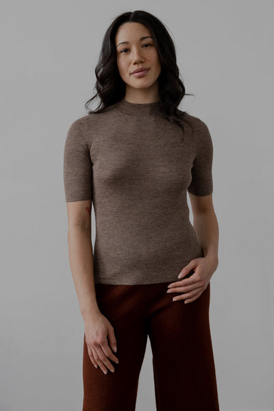 Mock Ribbed Pullover In Ultra Fine Alpaca Silk - Cedar Heather