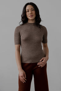 Mock Ribbed Pullover In Ultra Fine Alpaca Silk - Cedar Heather