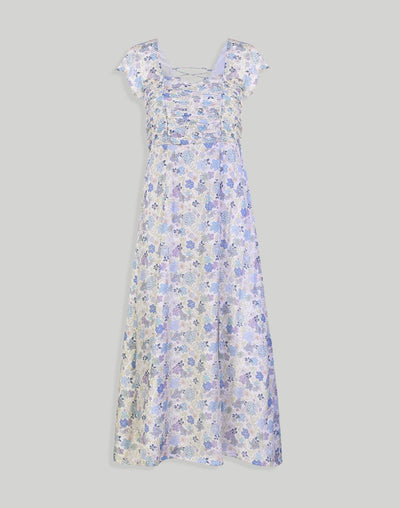 Ruched Dress - Blue Remixed Florals