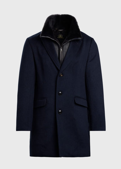 Wool Coat with Shearling Gilet - Navy