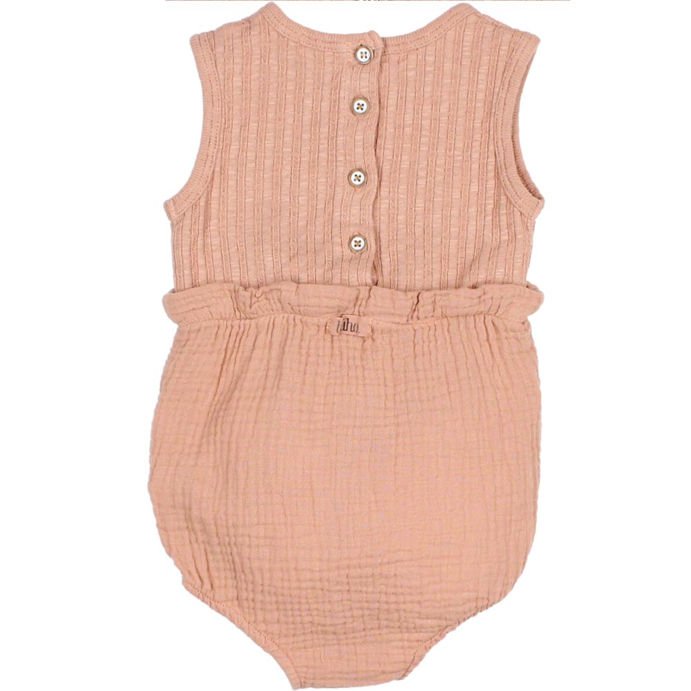 Rib Combination Romper with Bow Waist - Antic Rose