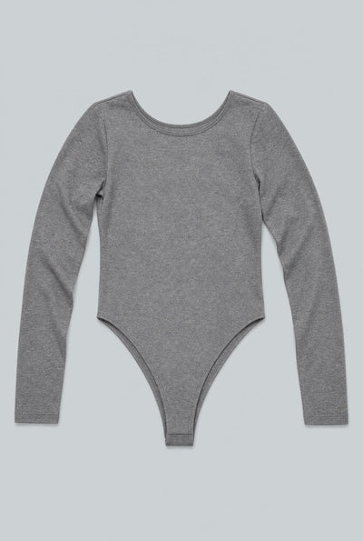 Open Back Long Sleeve Bodysuit - Charcoal