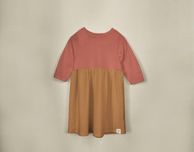 Long Sleeve Modal Two-Tone Dress - Acorn - Dresses