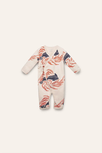 Organic Pima Cotton Baby Kimono Jumpsuit - Whale