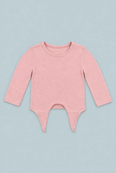Long Sleeve Tie Top - Pink Suede