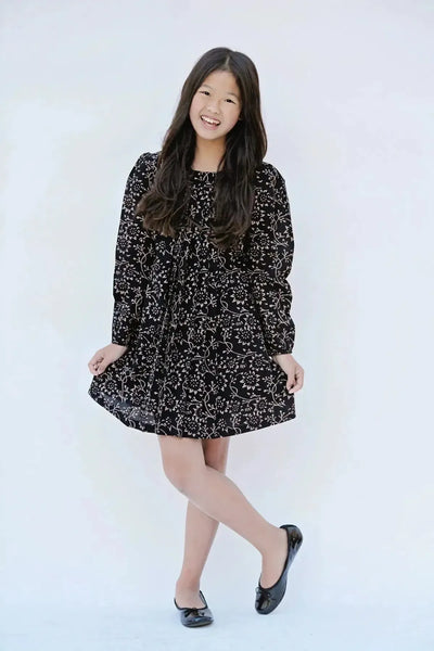 Cotton Woven Girls Dress - Black