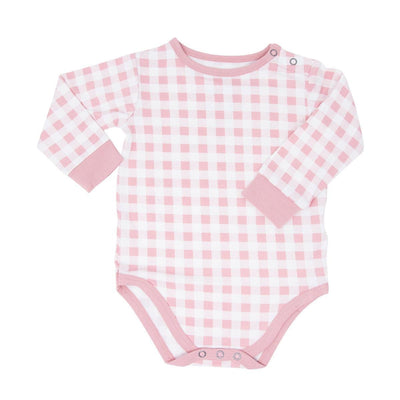Long Sleeve Bodysuit - Pink Gingham - Bodysuit