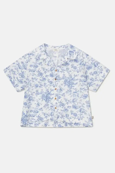 Floral Woman Crop Shirt - Ivory/Blue