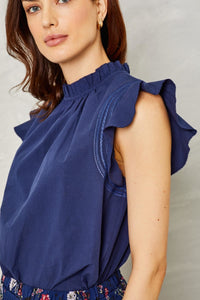 Mae Top - Cotton Poplin-Navy