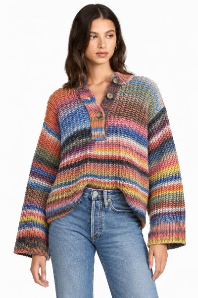 Ombre Henley Sweater - Rainbow/Multi