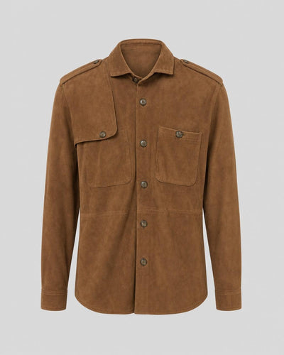 Suede Button Up Jacket - Chestnut