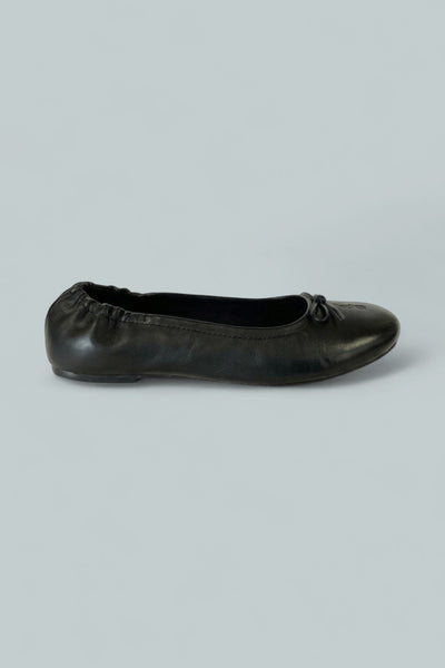 Girl's Leather Pony Ballet Flat - Black