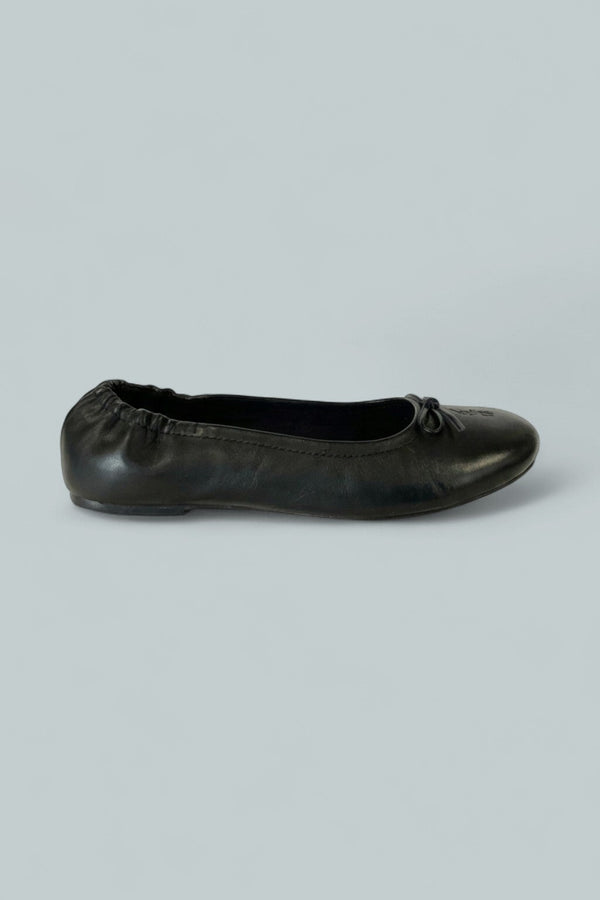 Girl's Leather Pony Ballet Flat - Black