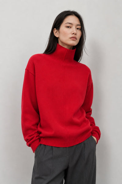 Turtleneck With Piping Details - Red