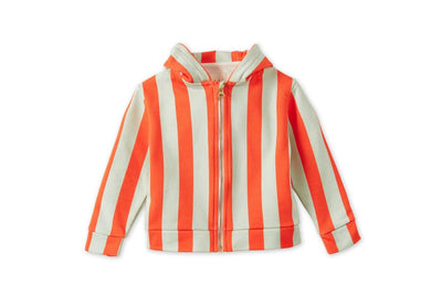 Striped Organic Cotton Zip Up Hoodie - Orange/Green Stripe