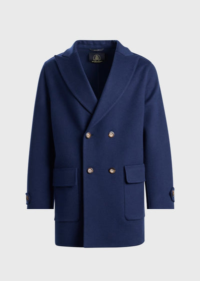 Cashmere Military Style Coat - Navy
