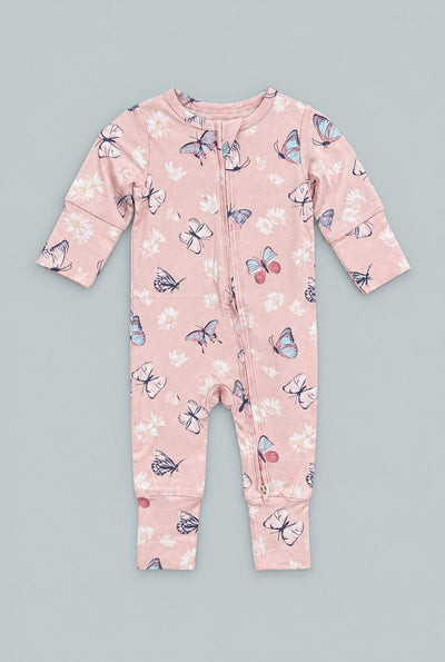 Butterfly Daisy Bamboo Convertible Romper - Butterfly Daisy Pink