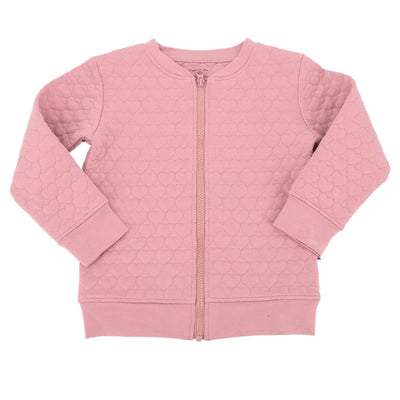 Cozy Quilted Hearts Zip Up Pink Jacket - Petunia Pink