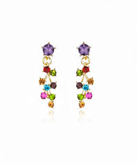 18k gold multi color cluster drop earrings